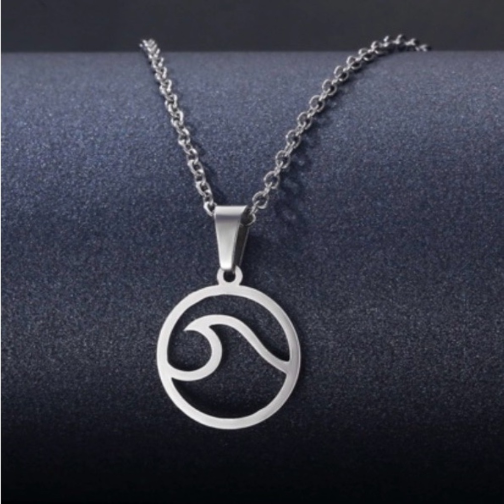 Elegant Sterling Silver Wave Pendant Necklace